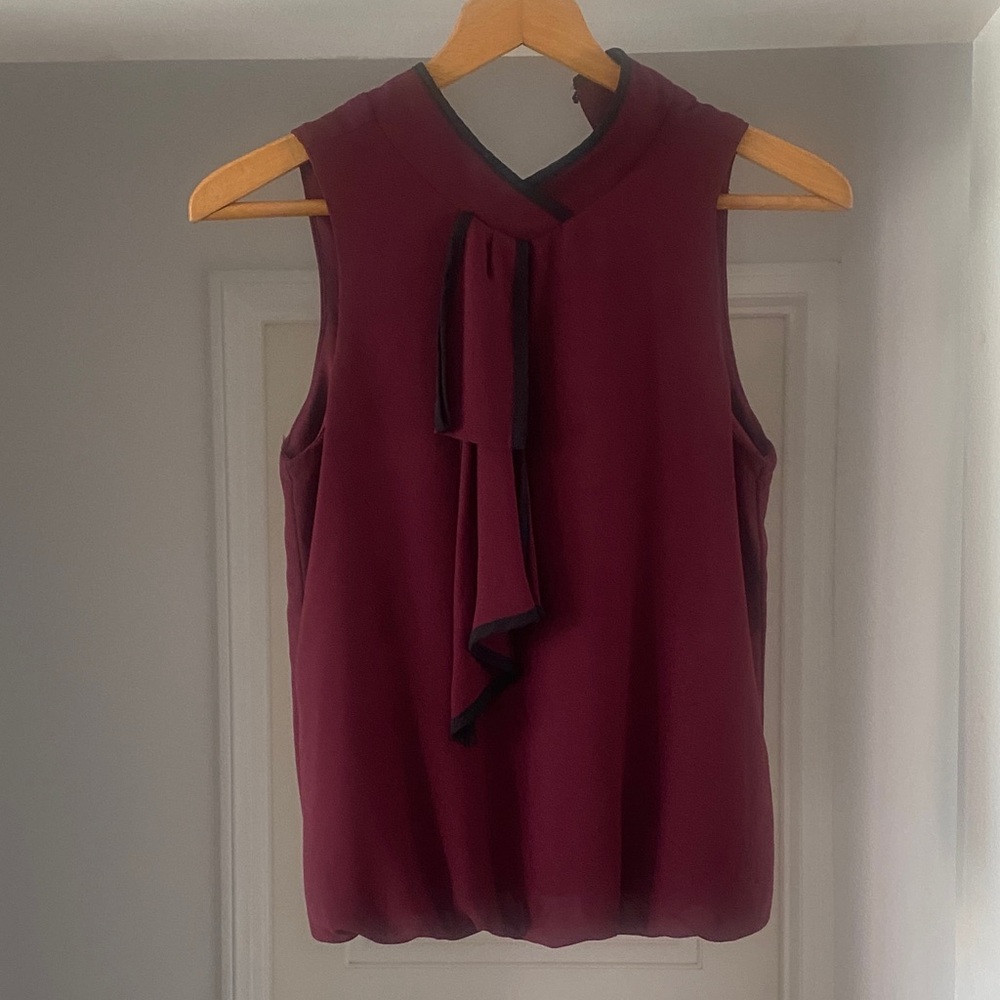 BCX Burgundy Sleeveless Top with Bow Detail